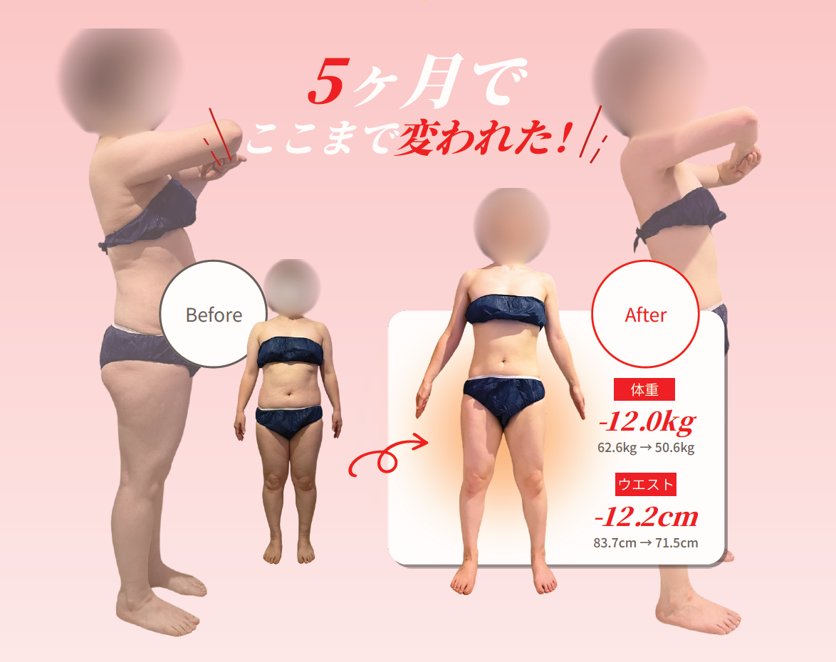 5ヶ月でここまで変われた！[体重]-12.0kg・[ウエスト]-12.2cm